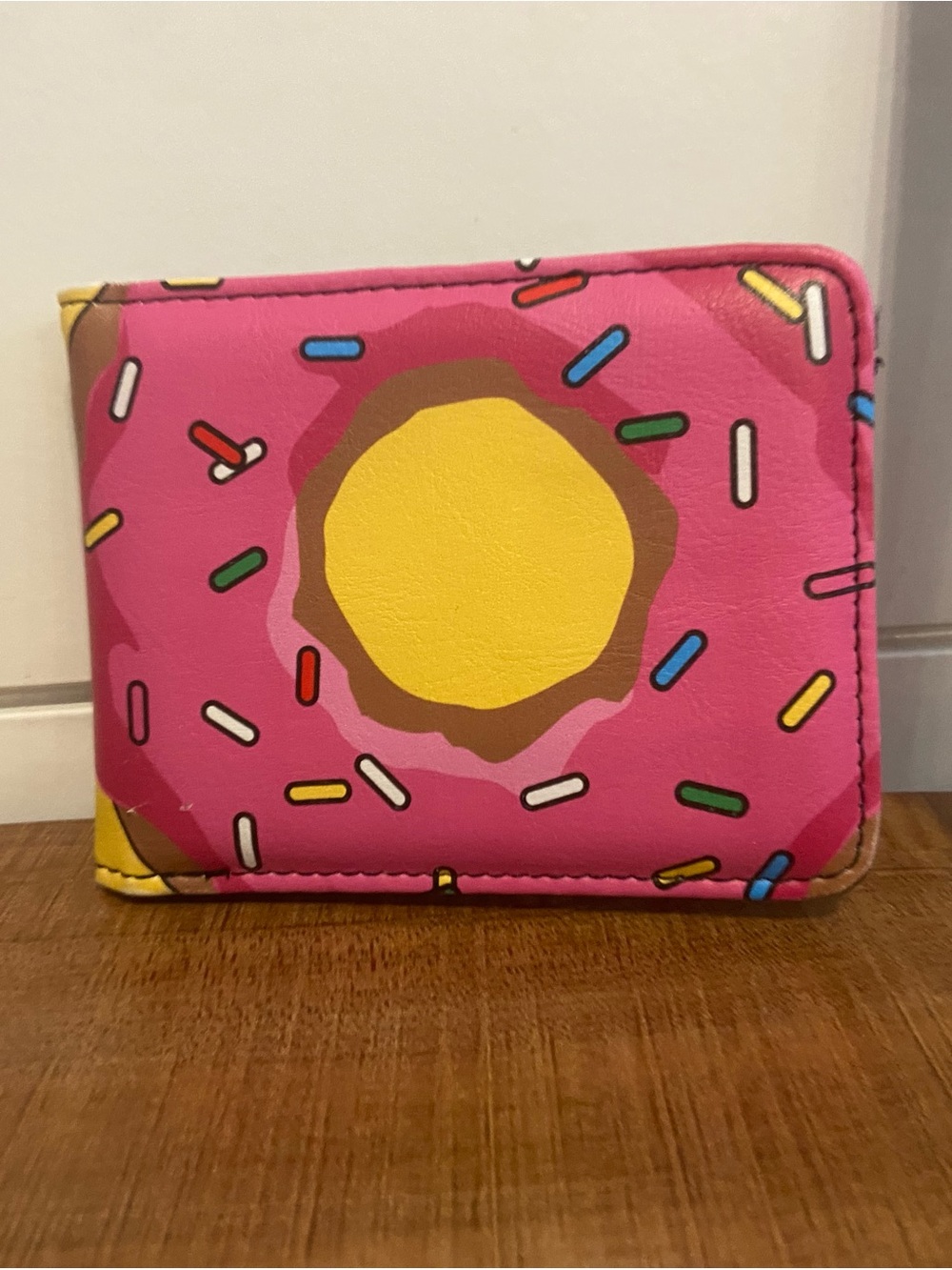 Buckle-Down Pink Donut Card Wallet with Yellow Center
